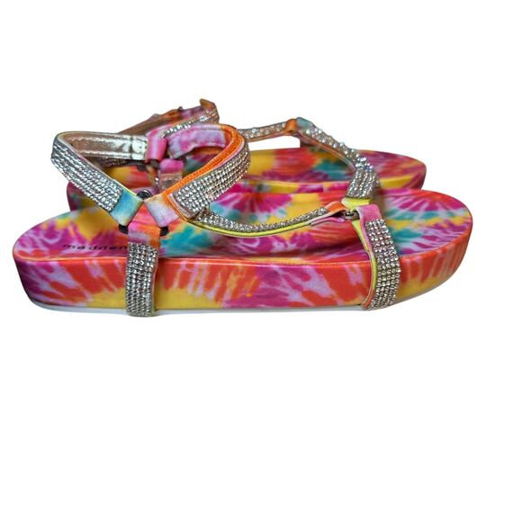 Madden Girl MRoyal Rainbow Tie Dye Rhinestone Bling Strap Scandals Girls Size 1 - Picture 2 of 7